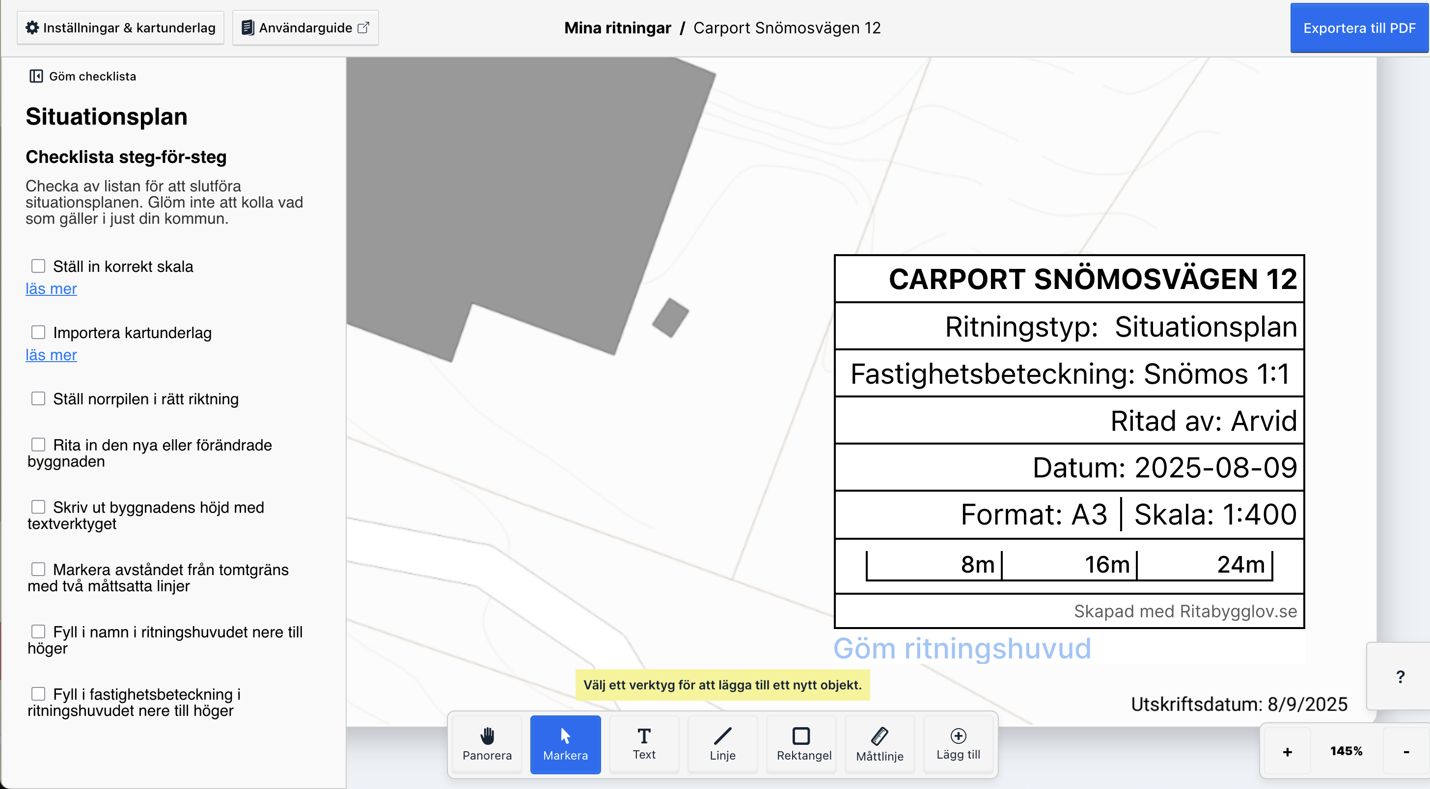 Ifyllt ritningshuvud för vår carport