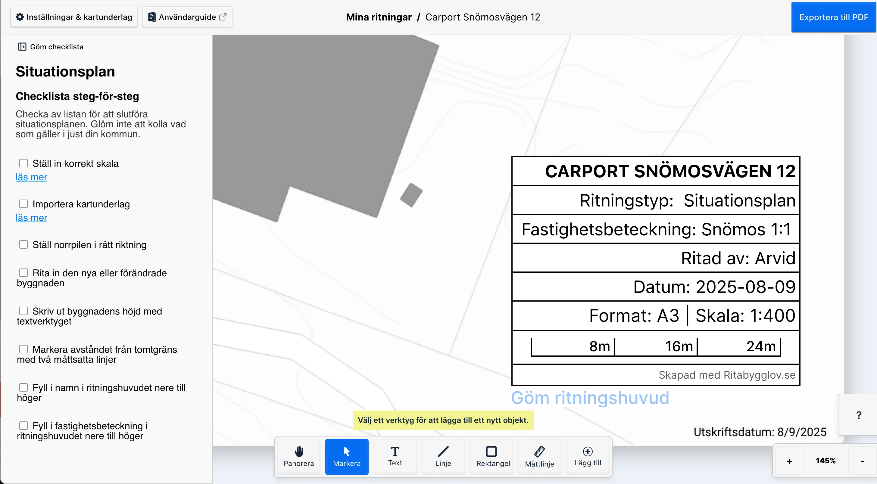 Ifyllt ritningshuvud för vår carport