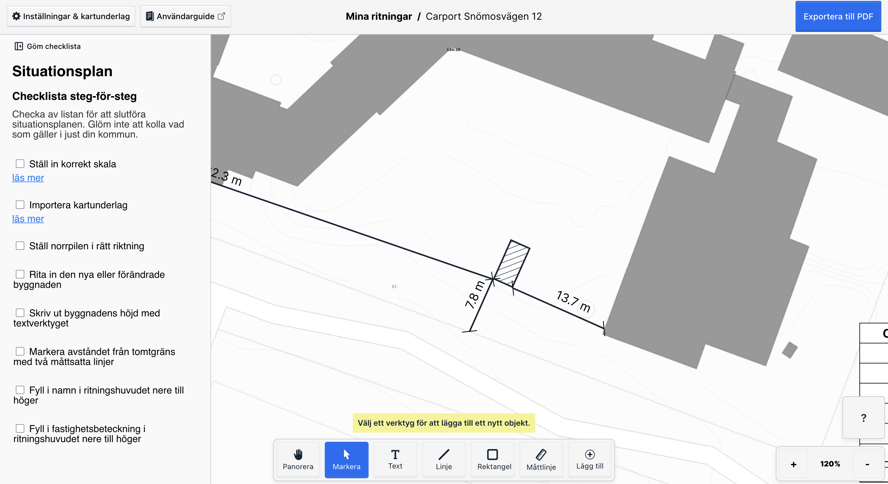 Ritning med utsatta mått